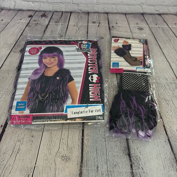 Monster High Fangtastic Fur Vest Halloween Costume and Fur Cuff Sleeves - Picture 1 of 3